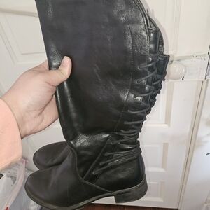 Elegant Black Lace-Up Leather Boots